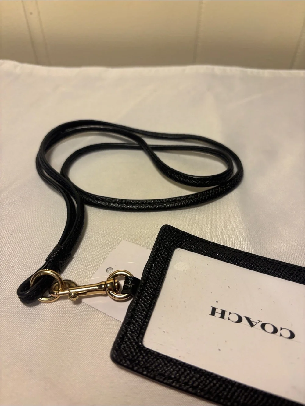 🏷️ NWT Coach ID Lanyard Badge Holder in Crossgrain Leather Black Gold